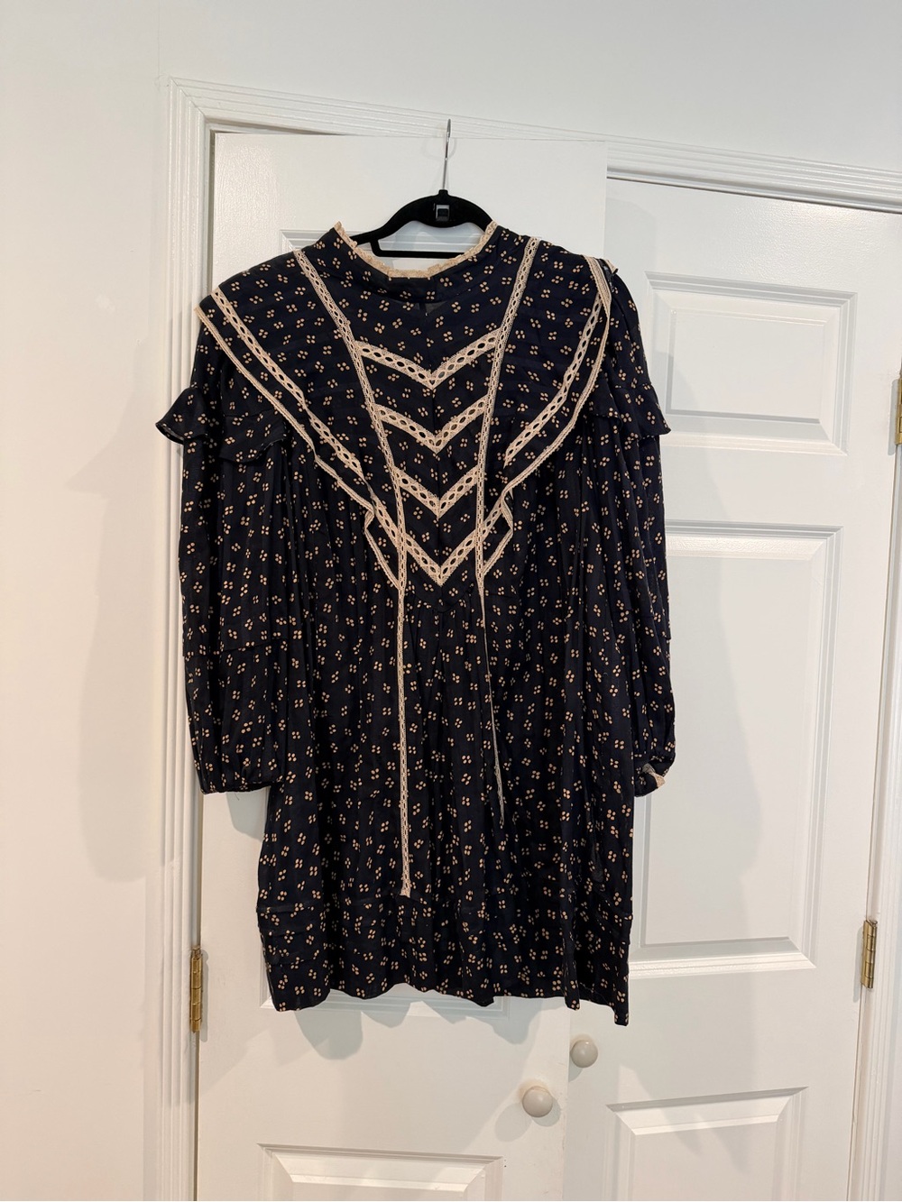 Isabel Marant Etoile Navy Floral Lace-Trim Long-Sleeve Dress